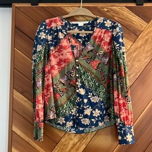 Veronica Beard patchwork multi colored silk blouse,  size 2